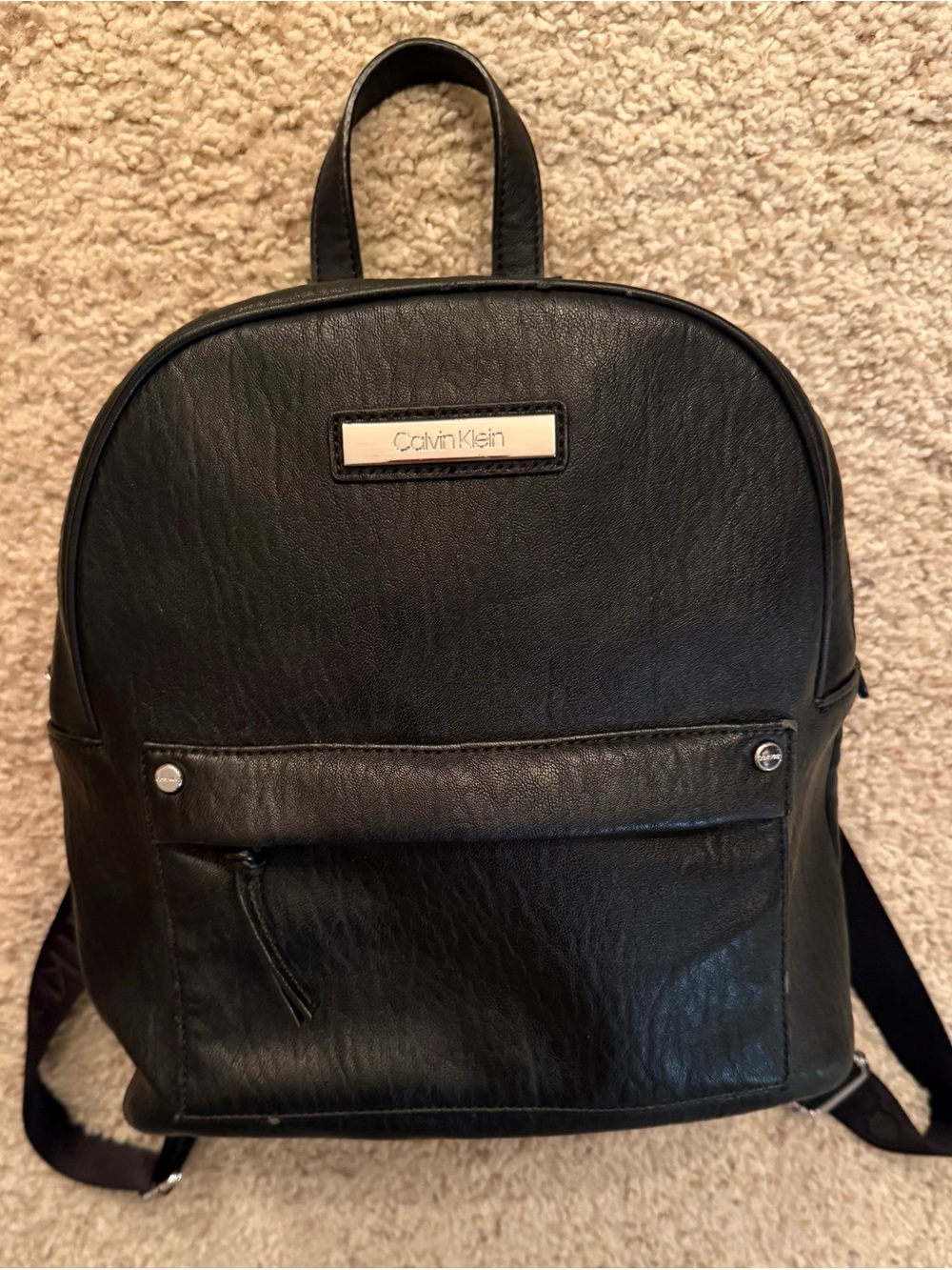 Calvin Klein Black Faux Leather Backpack